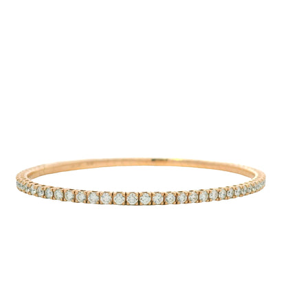 14K Rose Gold Natural 2.43 Carat Round Brilliant Diamond Flexible Bangle Bracelet