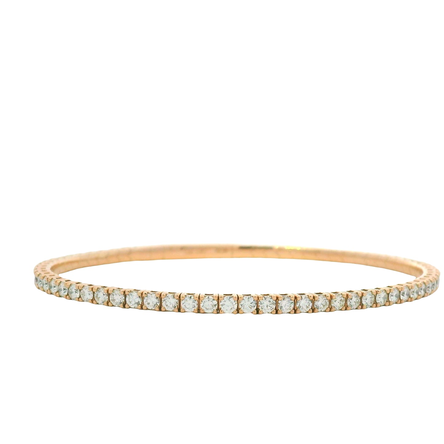14K Rose Gold Natural 2.43 Carat Round Brilliant Diamond Flexible Bangle Bracelet