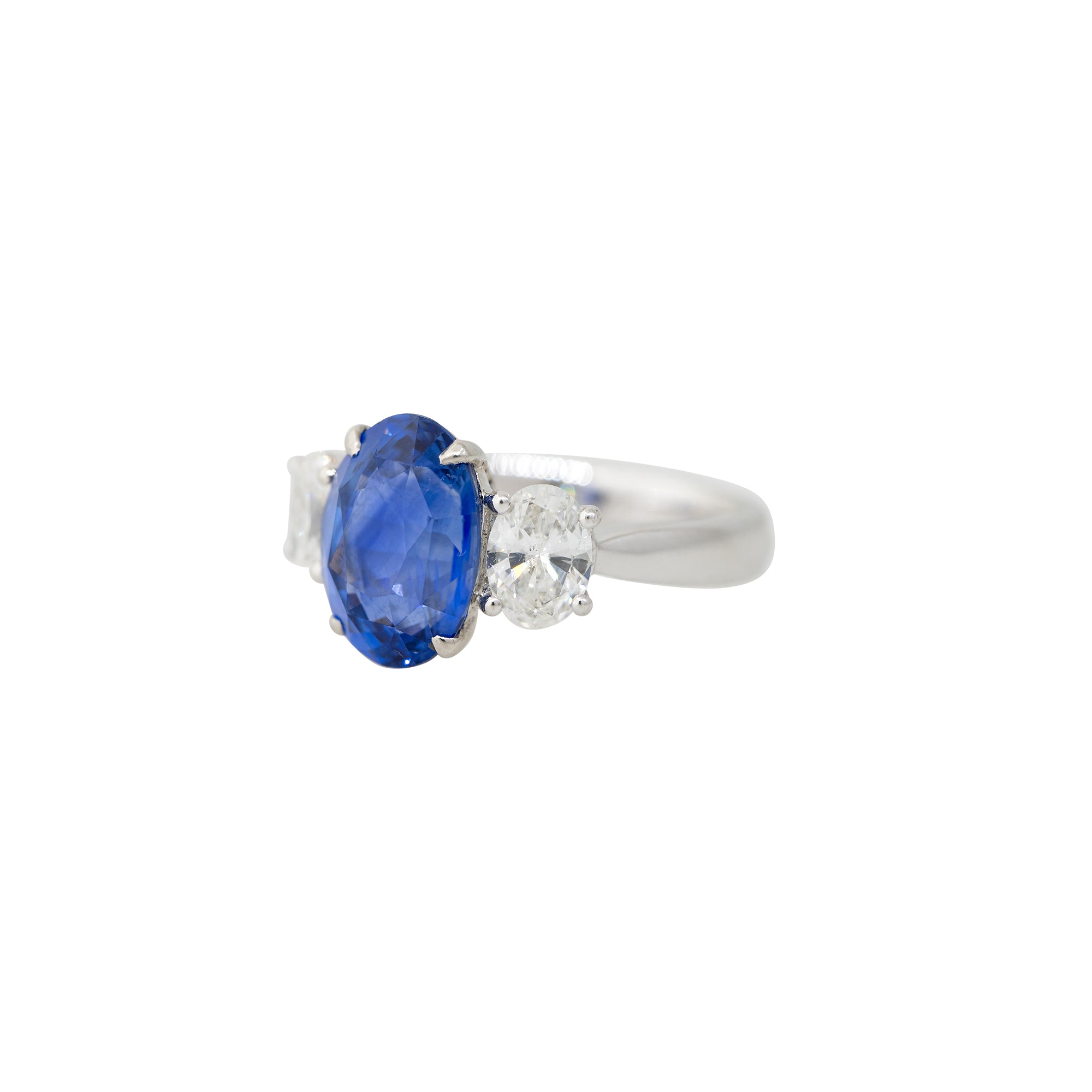 GIA Platinum 4.77ctw Oval Cut Sapphire & 1.03ctw Oval Cut Diamond Ring
