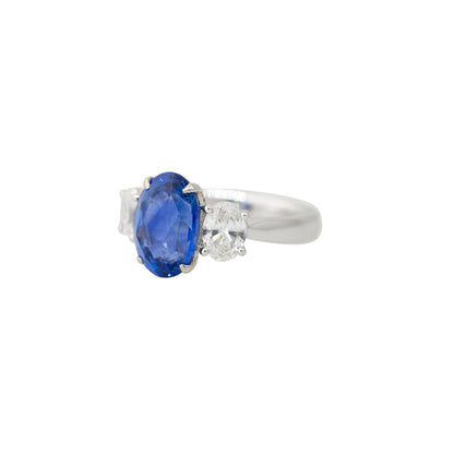 GIA Platinum 4.77ctw Oval Cut Sapphire & 1.03ctw Oval Cut Diamond Ring