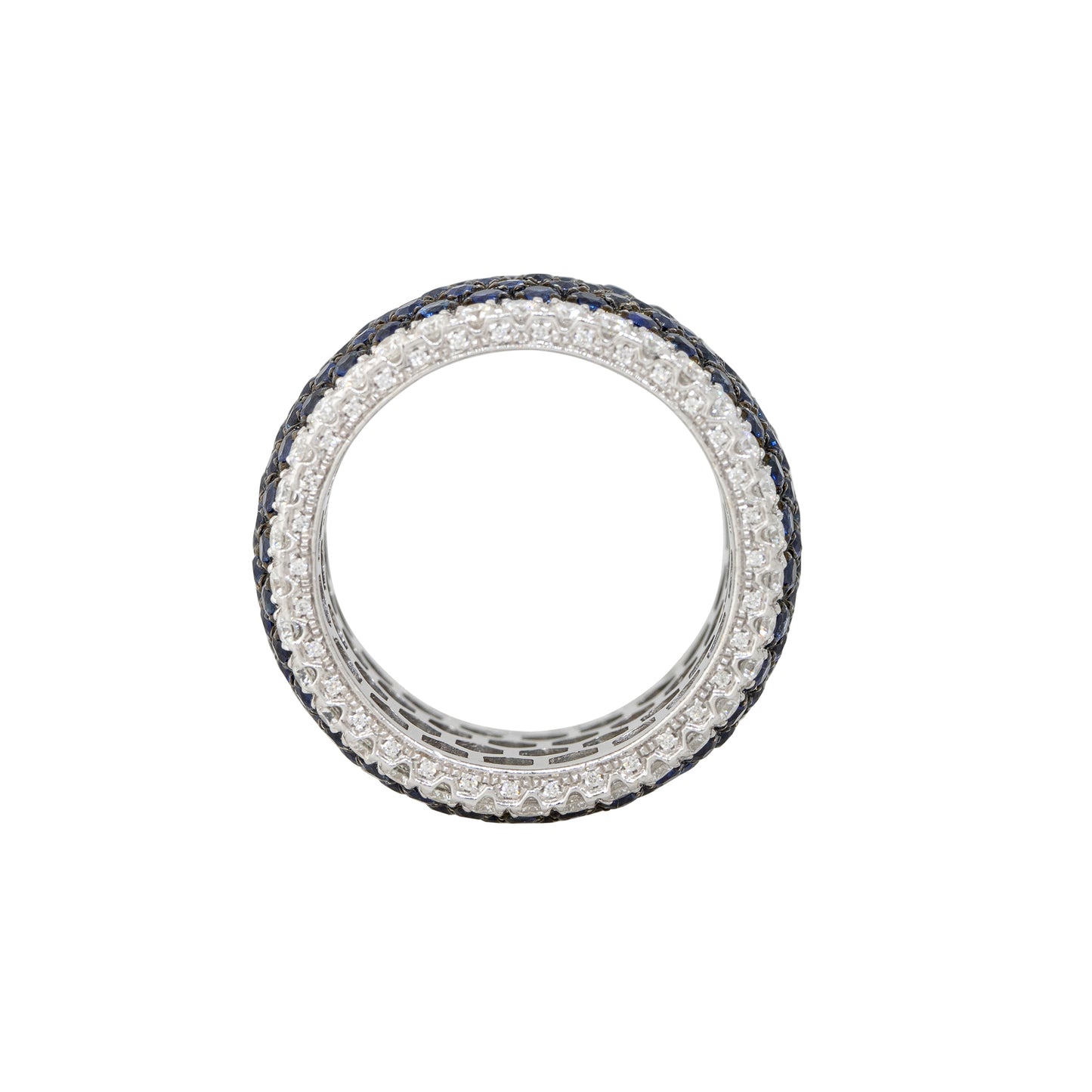 14k White Gold Natural 3.80 Carat Sapphire & 1.17 Carat Diamond Wide Eternity Ring