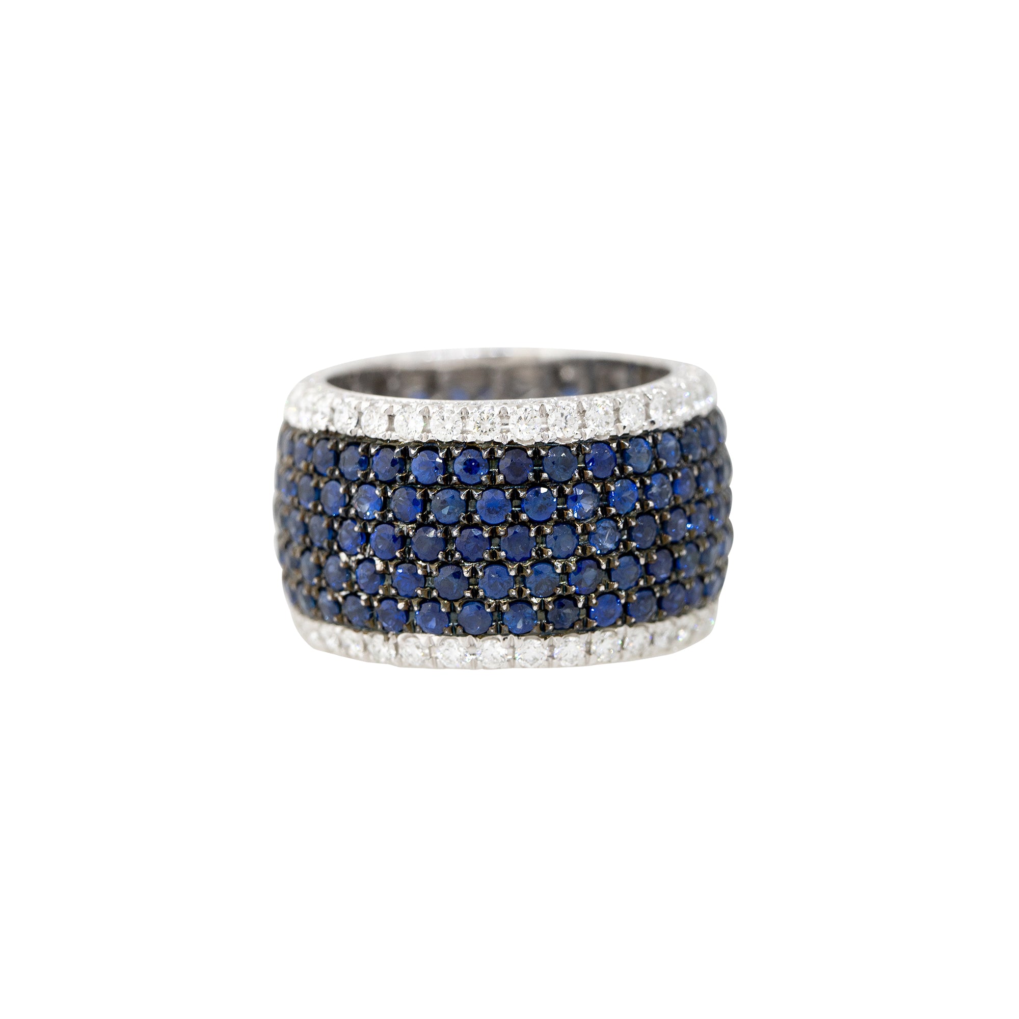 14k White Gold Natural 3.80 Carat Sapphire & 1.17 Carat Diamond Wide Eternity Ring