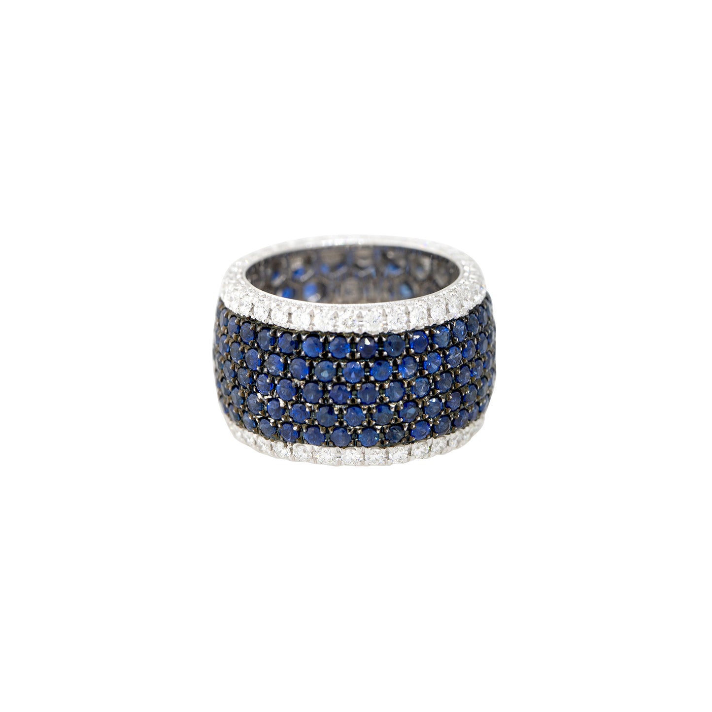 14k White Gold Natural 3.80 Carat Sapphire & 1.17 Carat Diamond Wide Eternity Ring