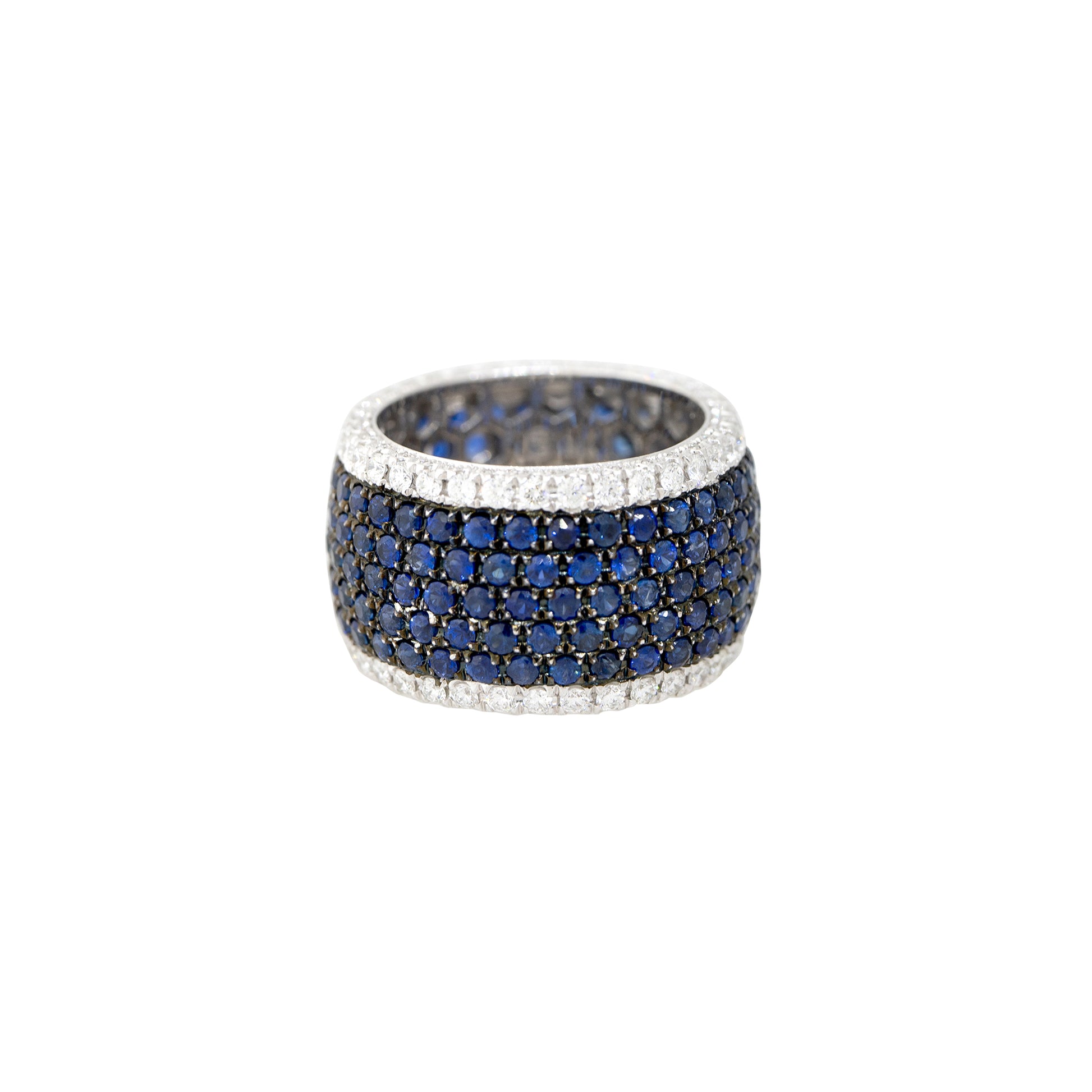 14k White Gold Natural 3.80 Carat Sapphire & 1.17 Carat Diamond Wide Eternity Ring