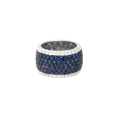14k White Gold Natural 3.80 Carat Sapphire & 1.17 Carat Diamond Wide Eternity Ring