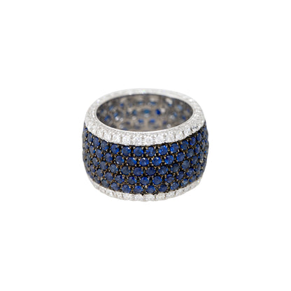 14k White Gold Natural 3.80 Carat Sapphire & 1.17 Carat Diamond Wide Eternity Ring