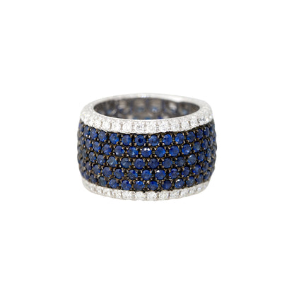 14k White Gold Natural 3.80 Carat Sapphire & 1.17 Carat Diamond Wide Eternity Ring