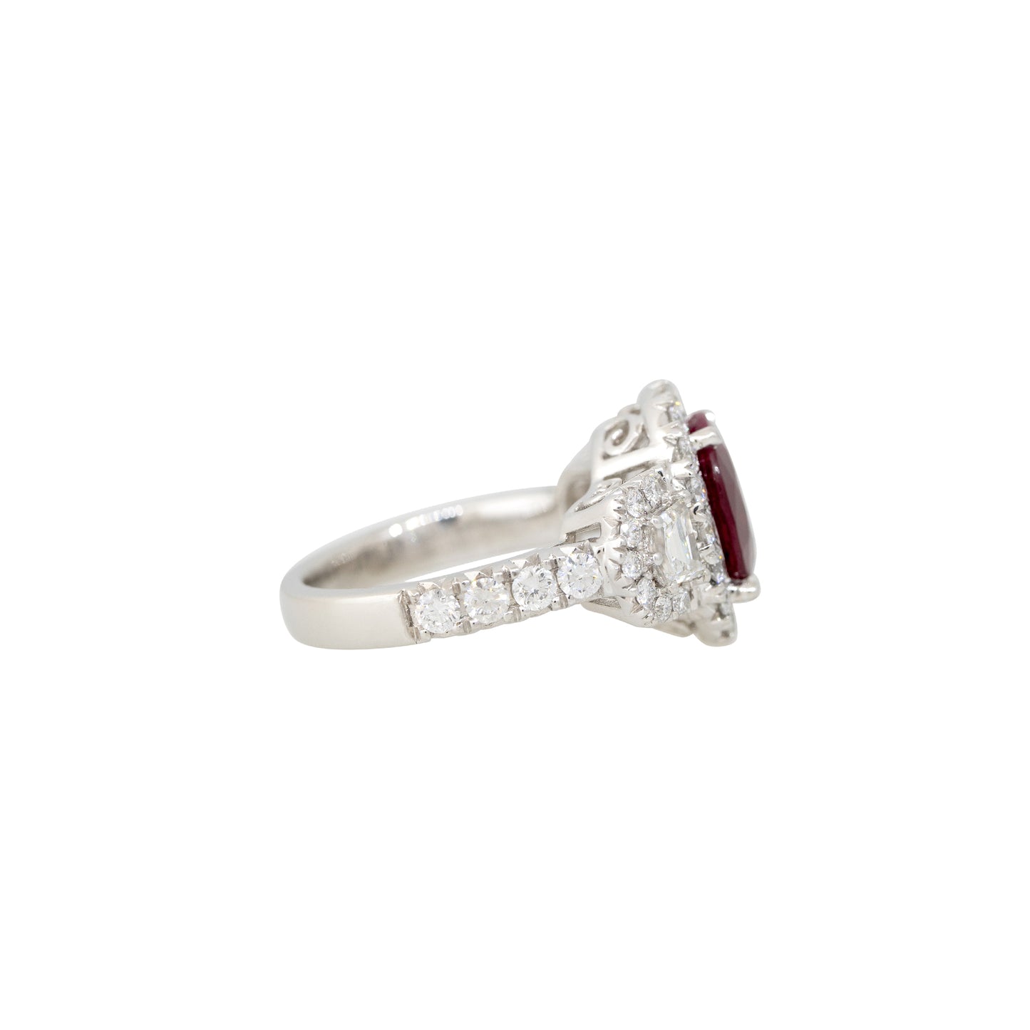 GIA Platinum 4.16ctw Oval Shaped Ruby & 1.7ctw Diamond Halo Ring