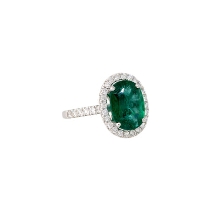 GIA 18k White Gold 4.5ctw Oval Shape Emerald & 0.75ctw Diamond Halo Ring