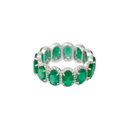 14k White Gold 5.52ctw Oval Shape Emerald & 0.58ctw Diamond Eternity Ring