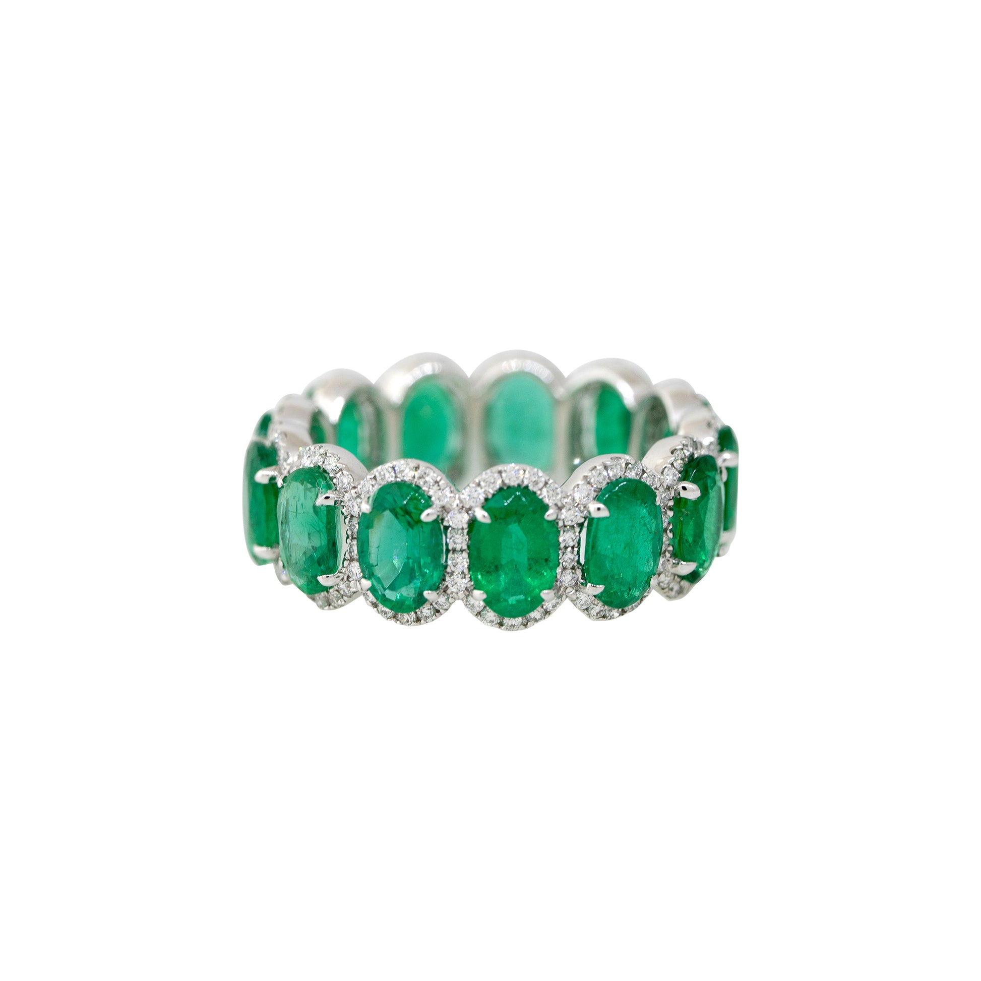 14k White Gold 5.52ctw Oval Shape Emerald & 0.58ctw Diamond Eternity Ring