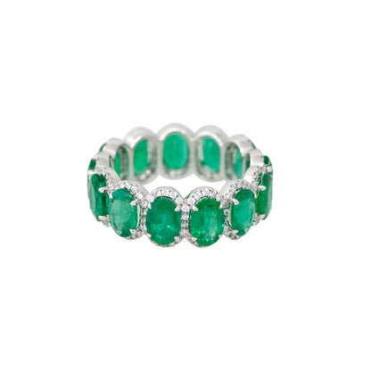 14k White Gold 5.52ctw Oval Shape Emerald & 0.58ctw Diamond Eternity Ring