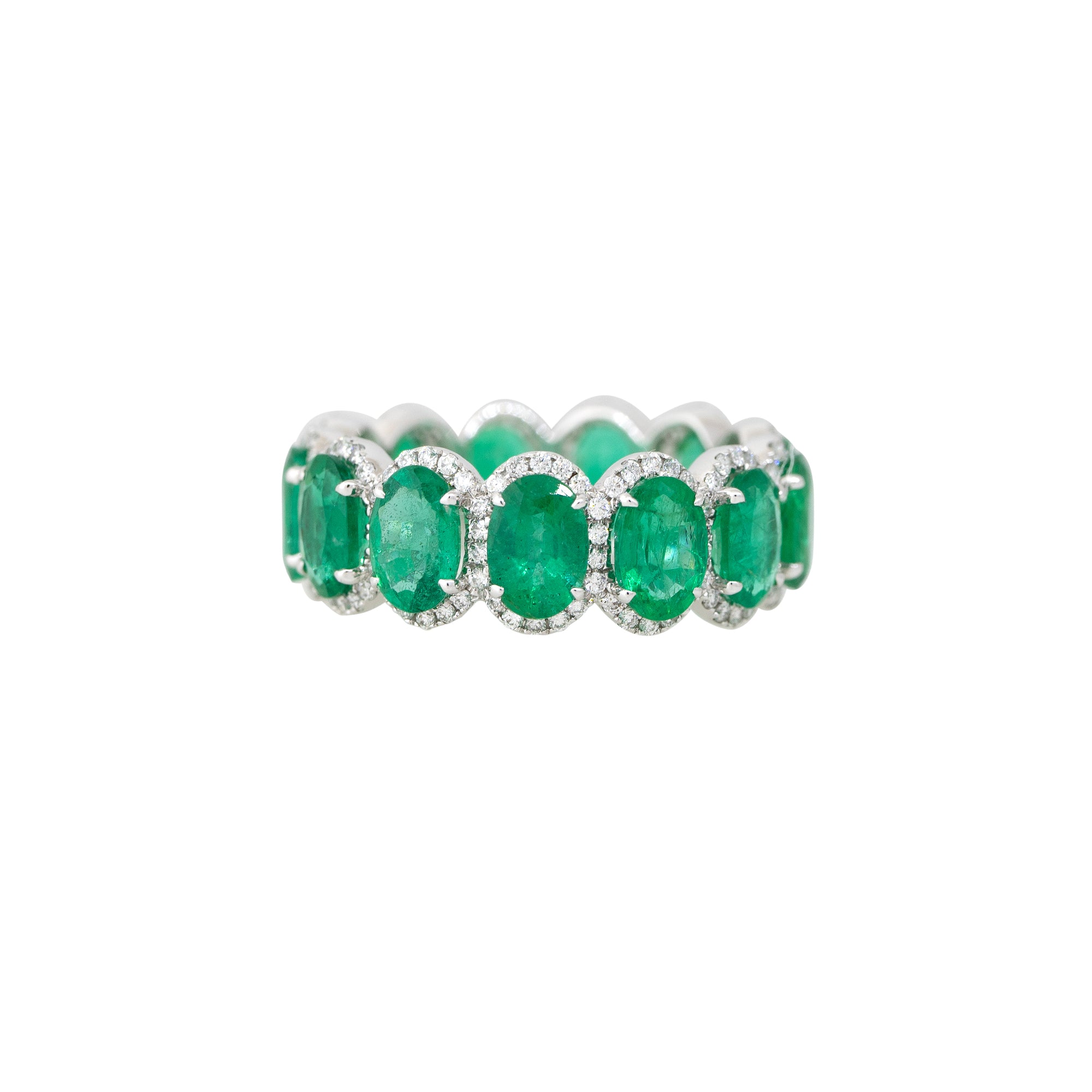 14k White Gold 5.52ctw Oval Shape Emerald & 0.58ctw Diamond Eternity Ring