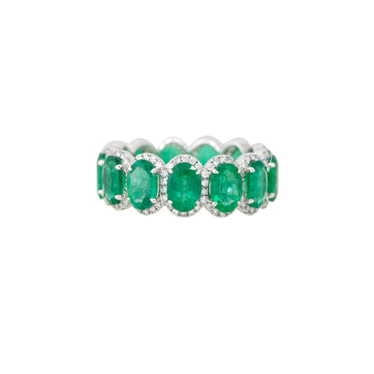 14k White Gold 5.52ctw Oval Shape Emerald & 0.58ctw Diamond Eternity Ring