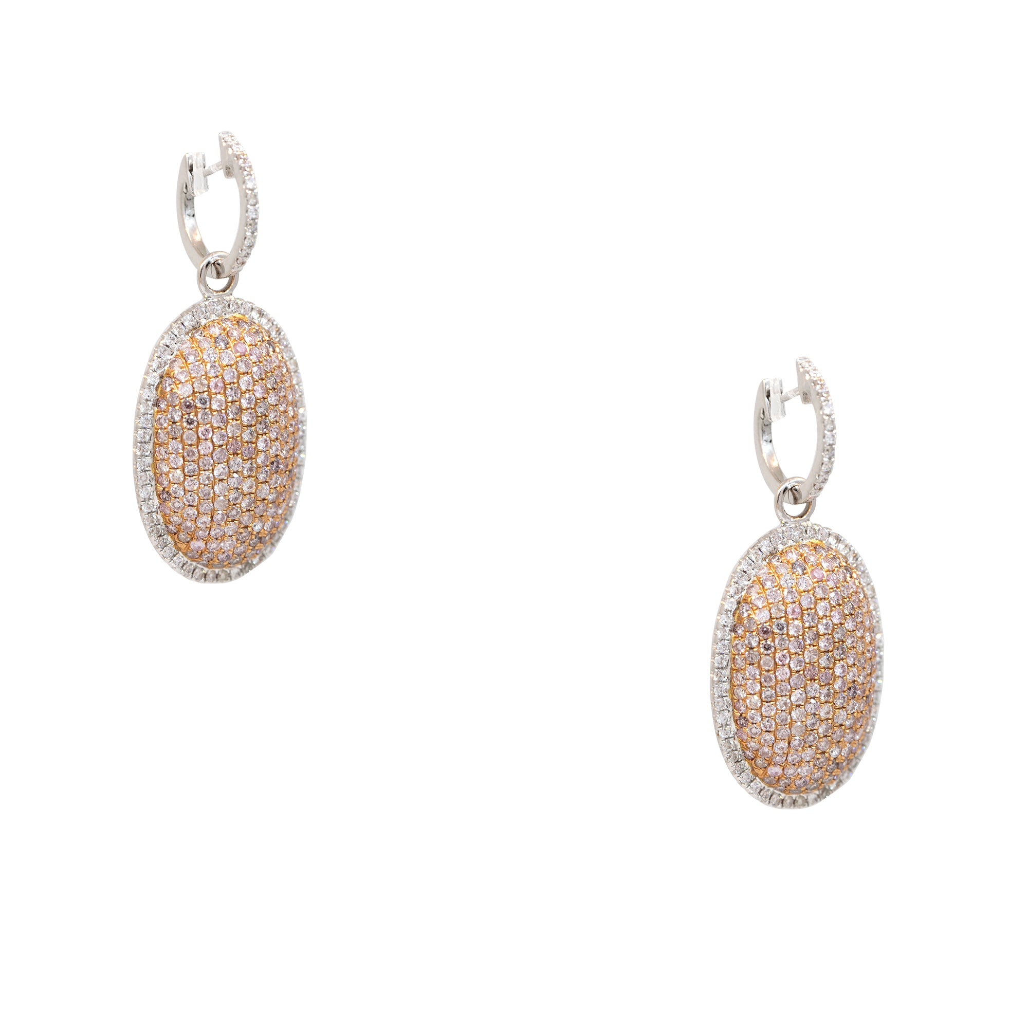18k Two-Tone Gold 3.61ctw Pink & White Diamond Oval Shape Drop Earrings