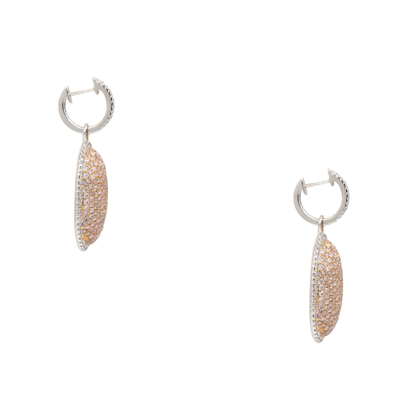 18k Two-Tone Gold 3.61ctw Pink & White Diamond Oval Shape Drop Earrings