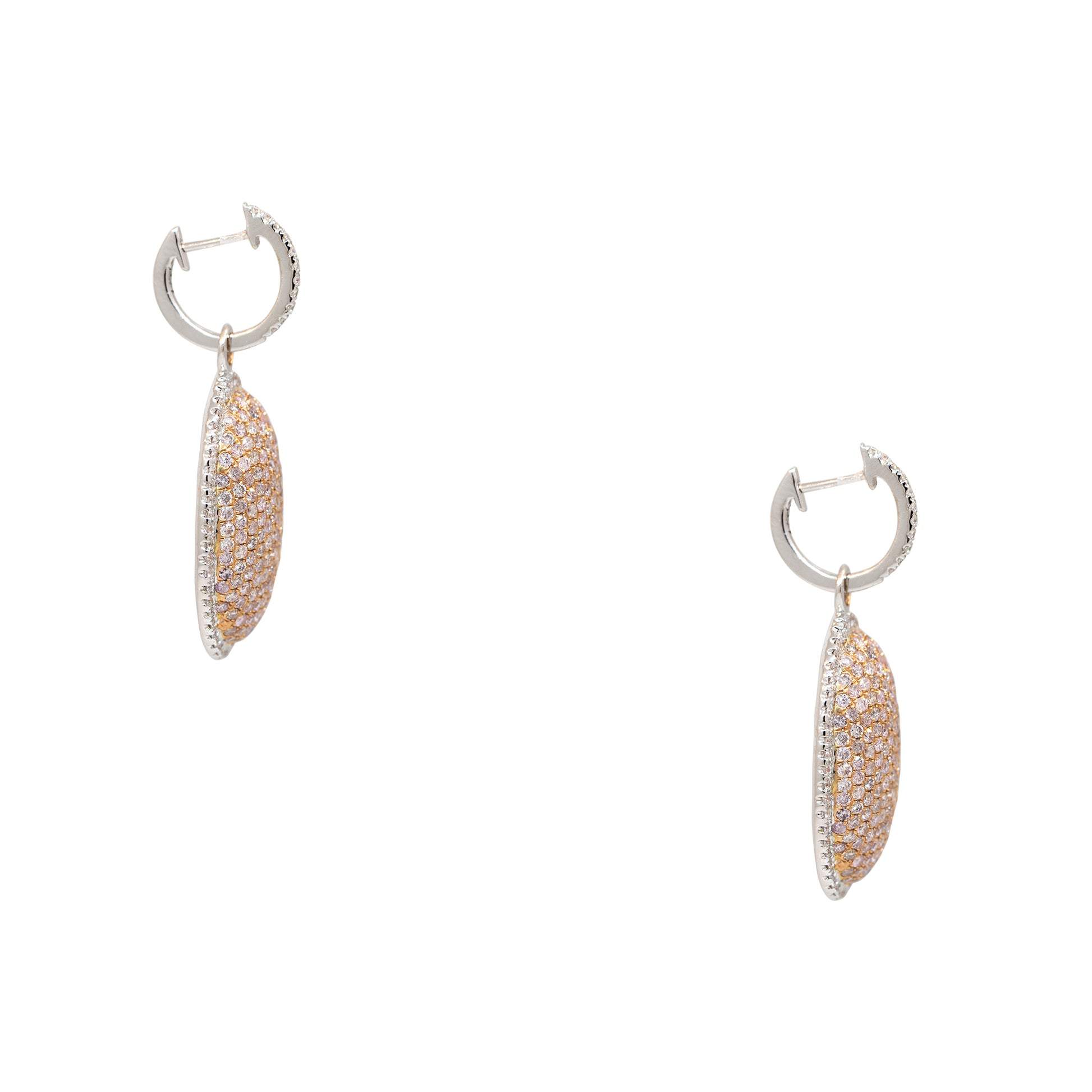 18k Two-Tone Gold 3.61ctw Pink & White Diamond Oval Shape Drop Earrings