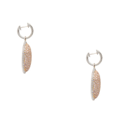 18k Two-Tone Gold 3.61ctw Pink & White Diamond Oval Shape Drop Earrings