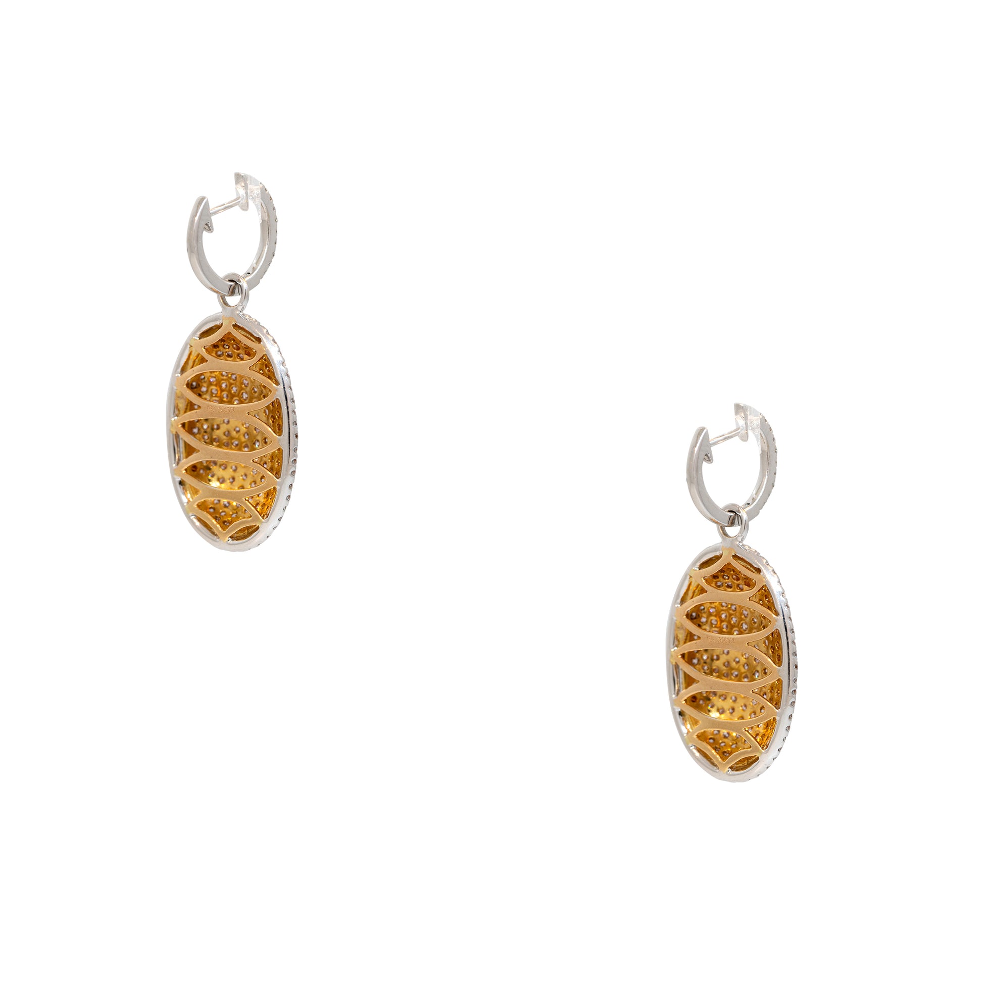 18k Two-Tone Gold 3.61ctw Pink & White Diamond Oval Shape Drop Earrings