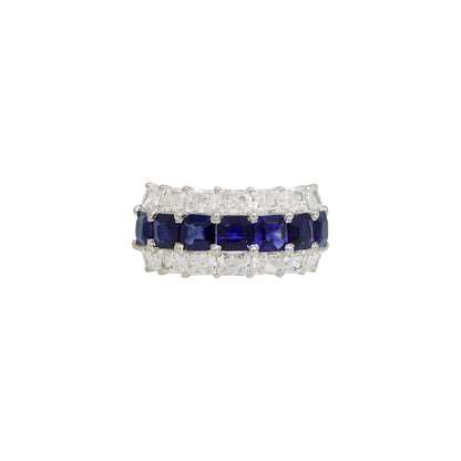 18k White Gold 3.36ct Natural Sapphire & 3.37ct Natural Diamond 3-Row Band