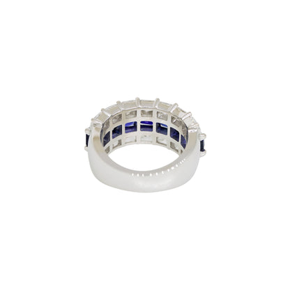 18k White Gold 3.36ct Natural Sapphire & 3.37ct Natural Diamond 3-Row Band