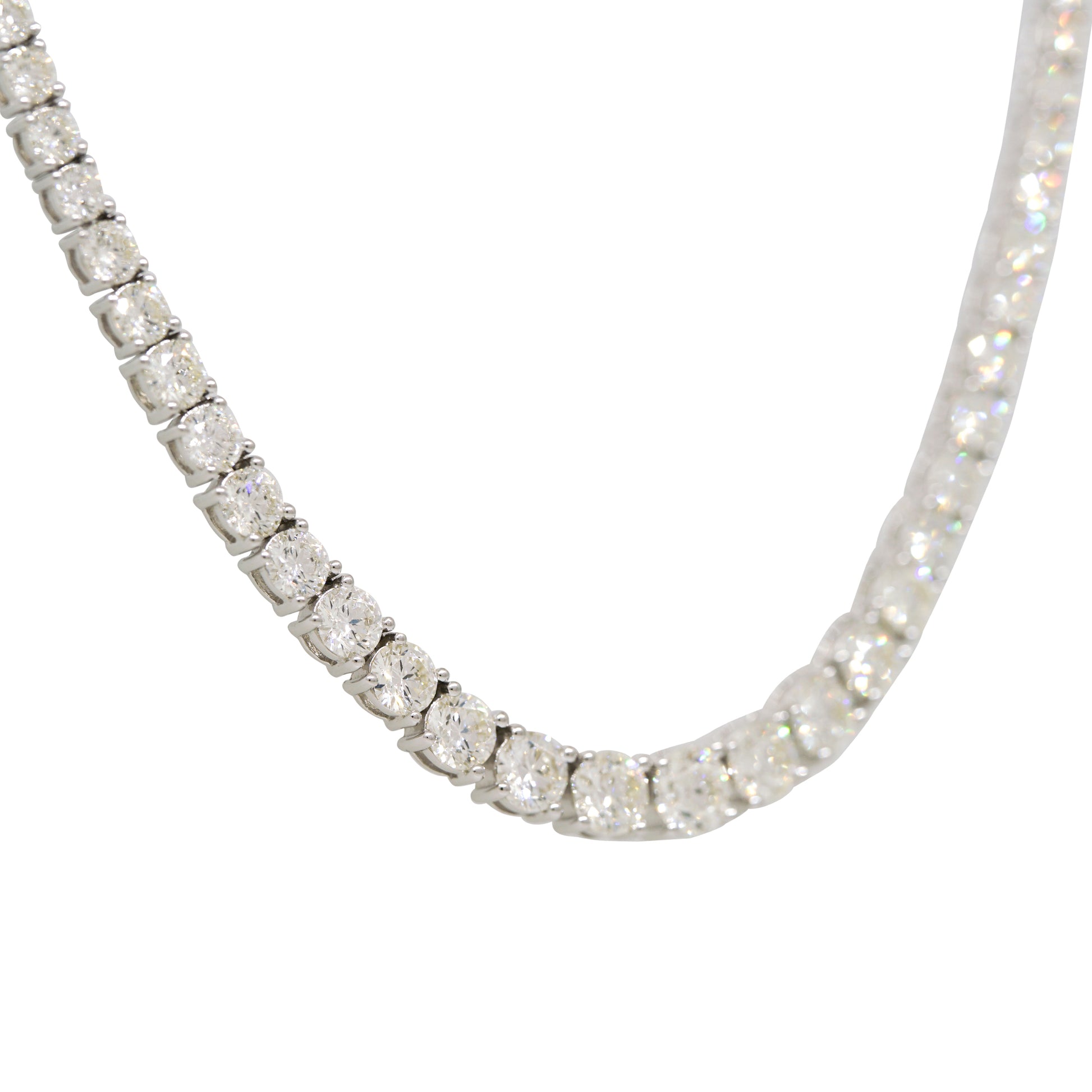 14k White Gold 10.97ctw Natural Round Brilliant Cut Diamond Graduated Tennis Necklace