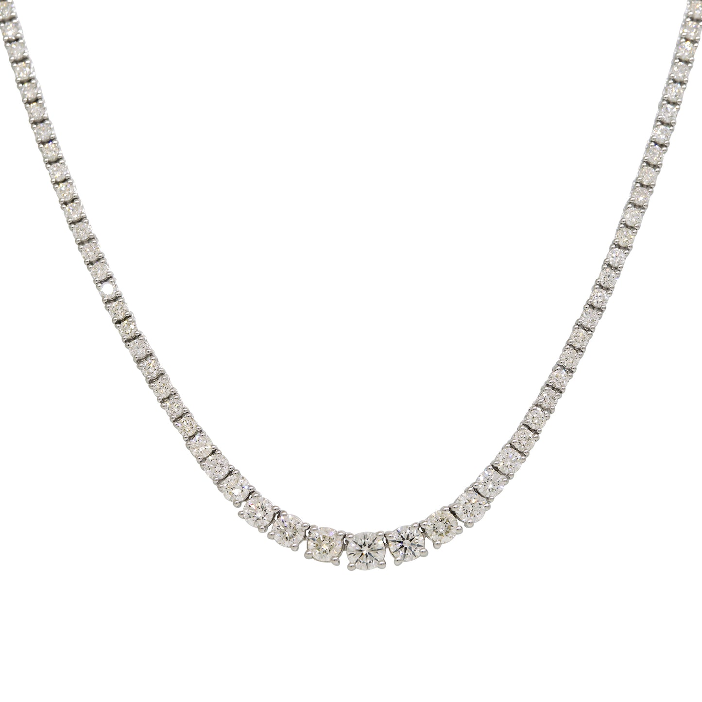 14k White Gold 5.62ctw Natural Round Brilliant Cut Diamond Graduated Tennis Necklace