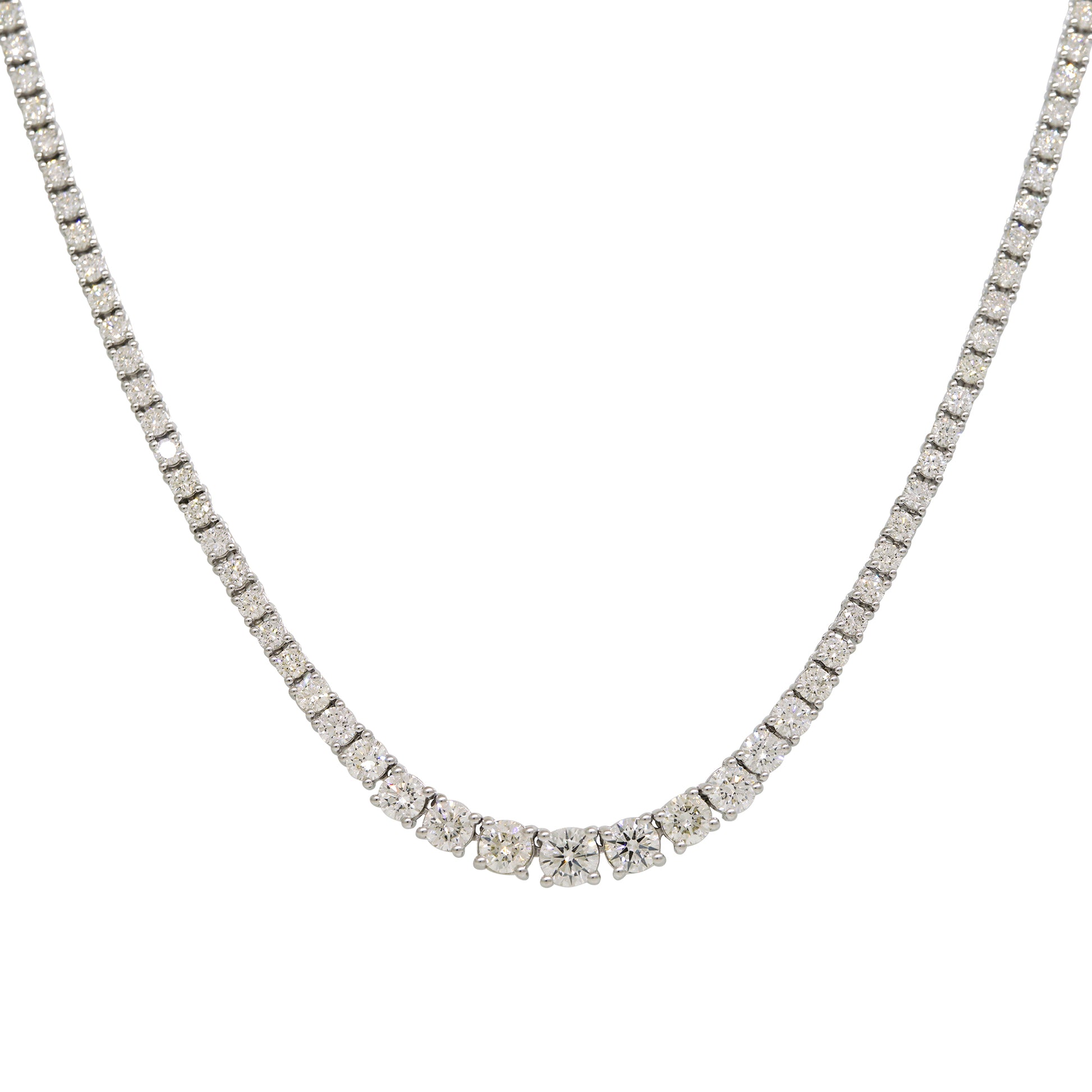 14k White Gold 5.62ctw Natural Round Brilliant Cut Diamond Graduated Tennis Necklace