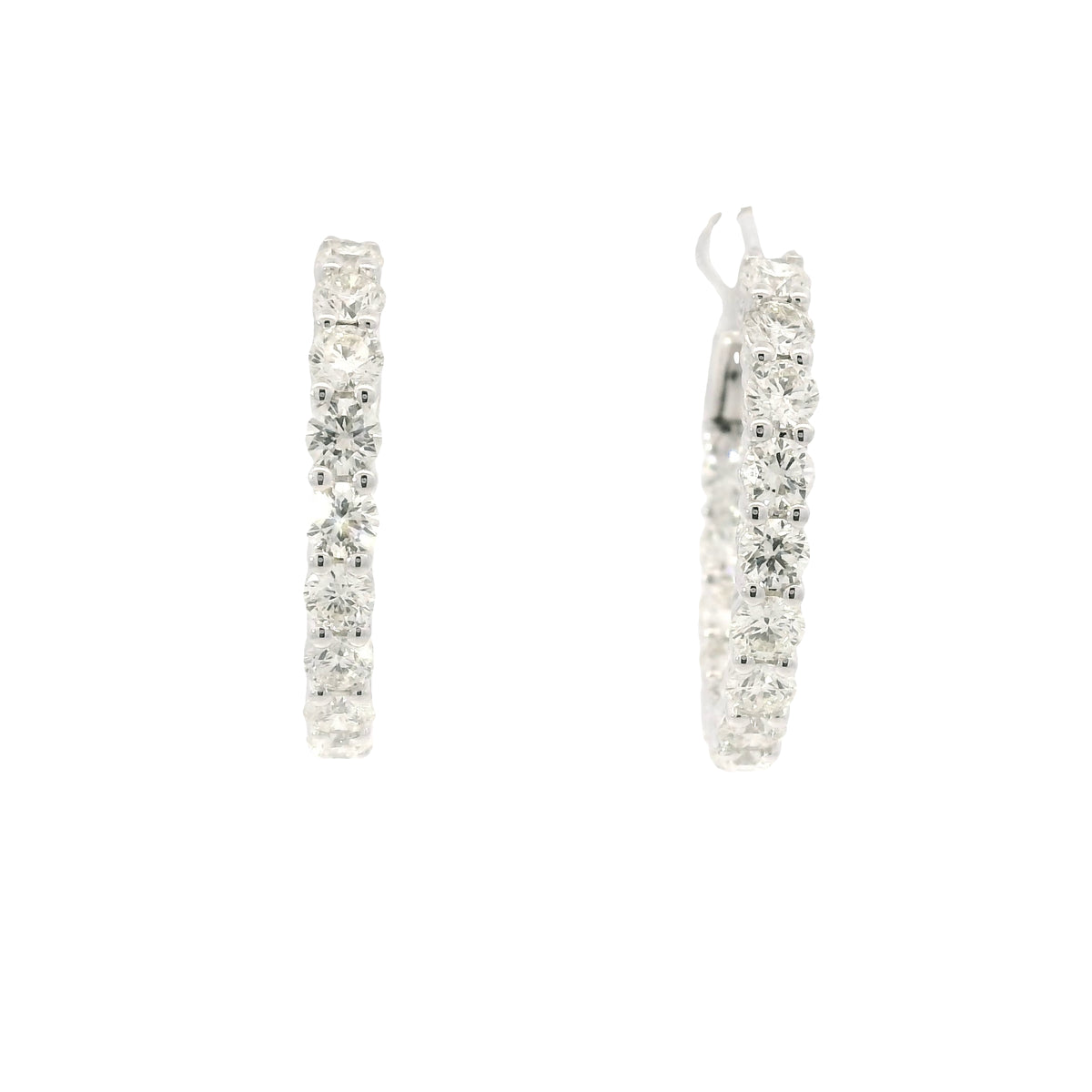 14k White Gold Natural 2.60 Carat Round Brilliant Cut Diamond Inside Out Hoop Earrings