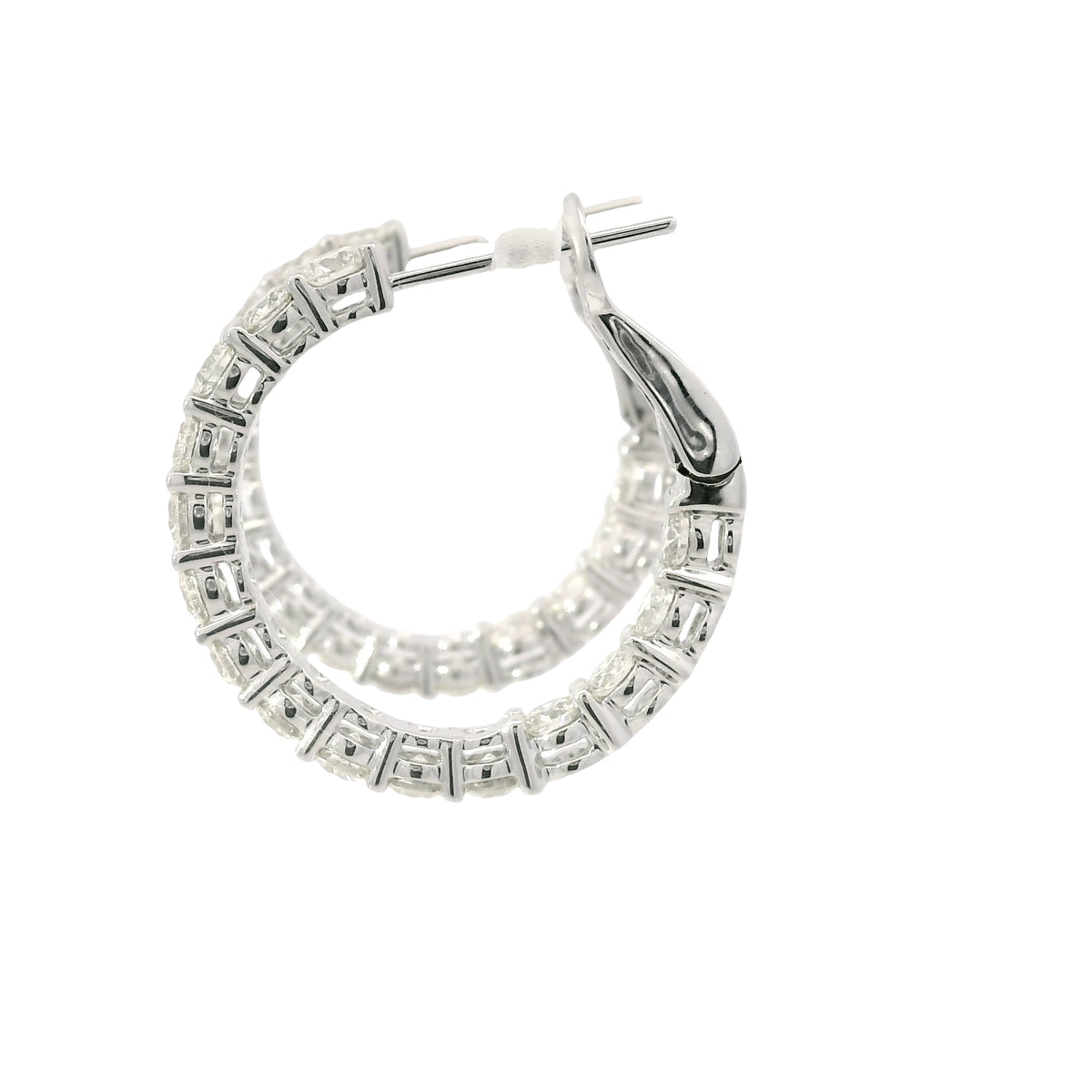 14k White Gold Natural 2.60 Carat Round Brilliant Cut Diamond Inside Out Hoop Earrings