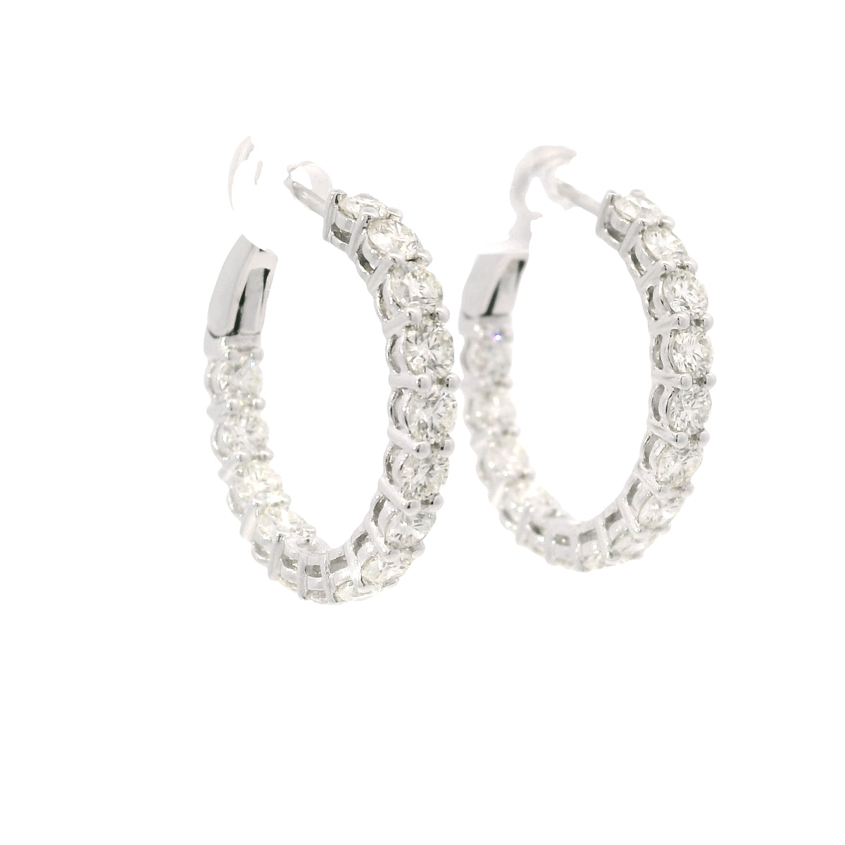 14k White Gold Natural 2.60 Carat Round Brilliant Cut Diamond Inside Out Hoop Earrings