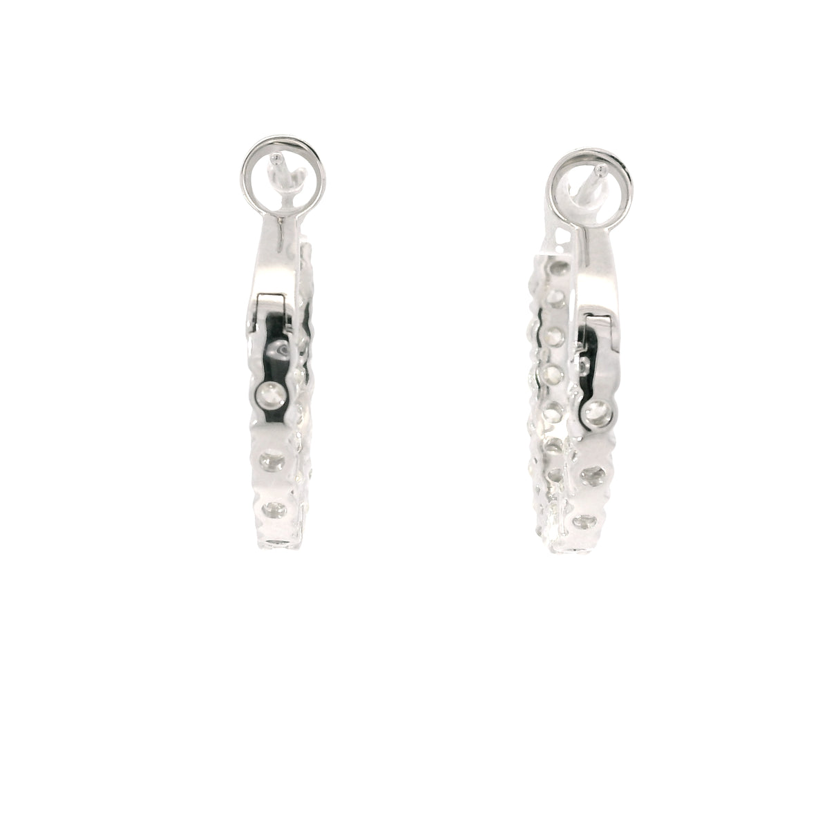 14k White Gold Natural 2.60 Carat Round Brilliant Cut Diamond Inside Out Hoop Earrings