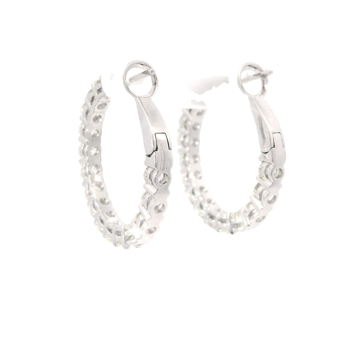 14k White Gold Natural 2.60 Carat Round Brilliant Cut Diamond Inside Out Hoop Earrings