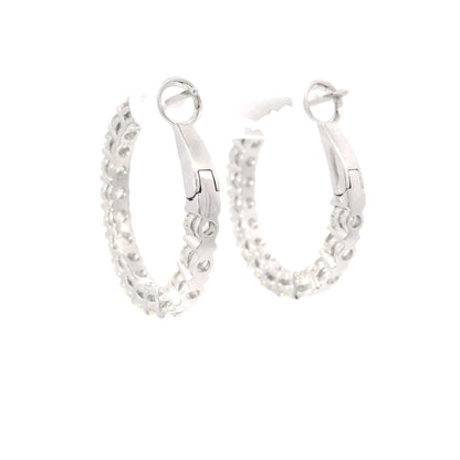 14k White Gold Natural 2.60 Carat Round Brilliant Cut Diamond Inside Out Hoop Earrings