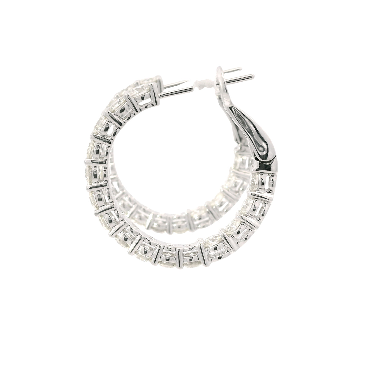 14k White Gold Natural 2.60 Carat Round Brilliant Cut Diamond Inside Out Hoop Earrings