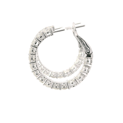 14k White Gold Natural 2.60 Carat Round Brilliant Cut Diamond Inside Out Hoop Earrings