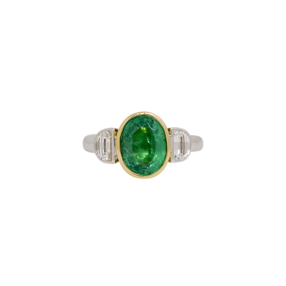 GIA 18k Two-Tone Gold 2.23ctw Natural Emerald & Half-Moon Diamond Side Stone Ring