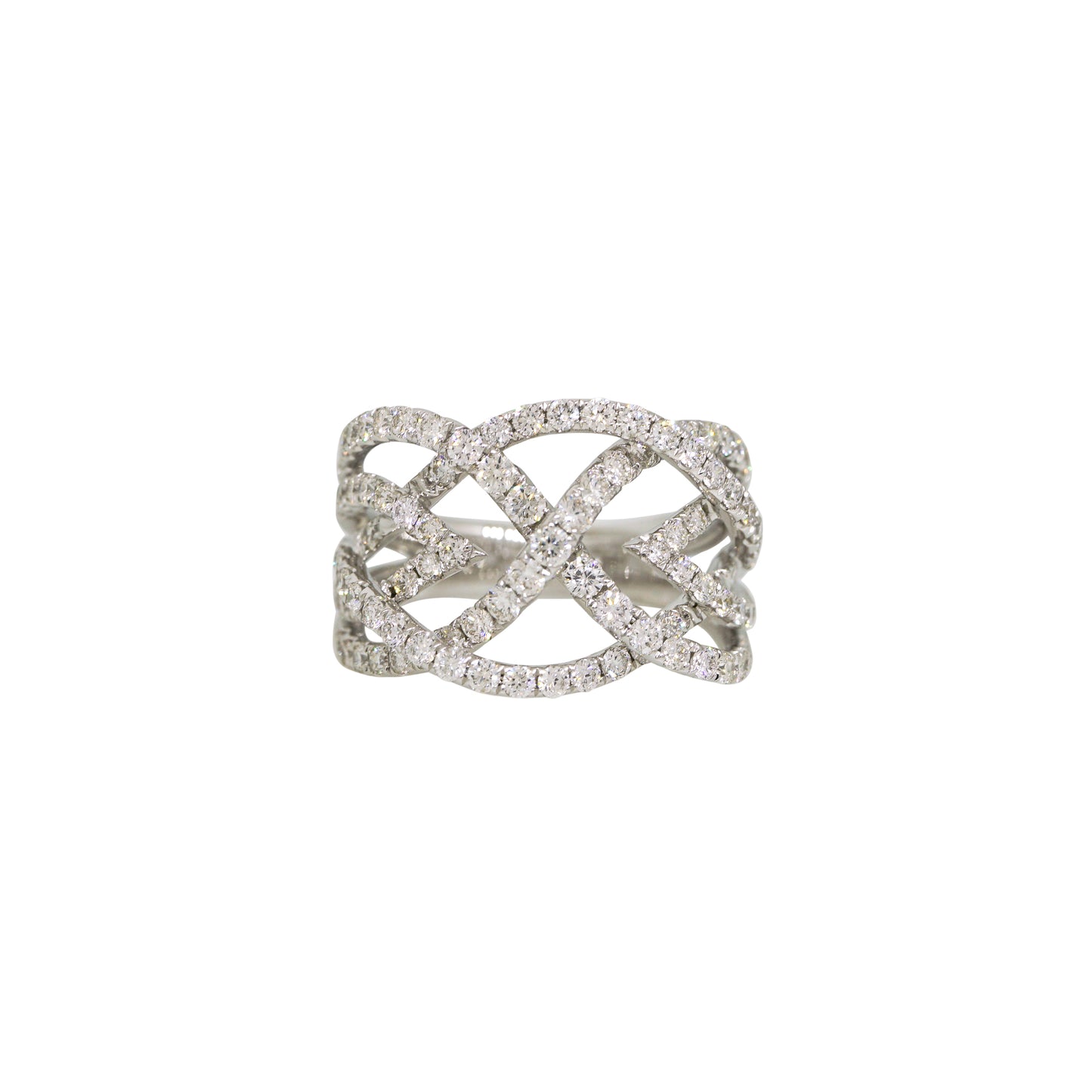 14k White Gold 1.84ctw Natural Round Brilliant Cut Diamond Intertwined Open Work Ring