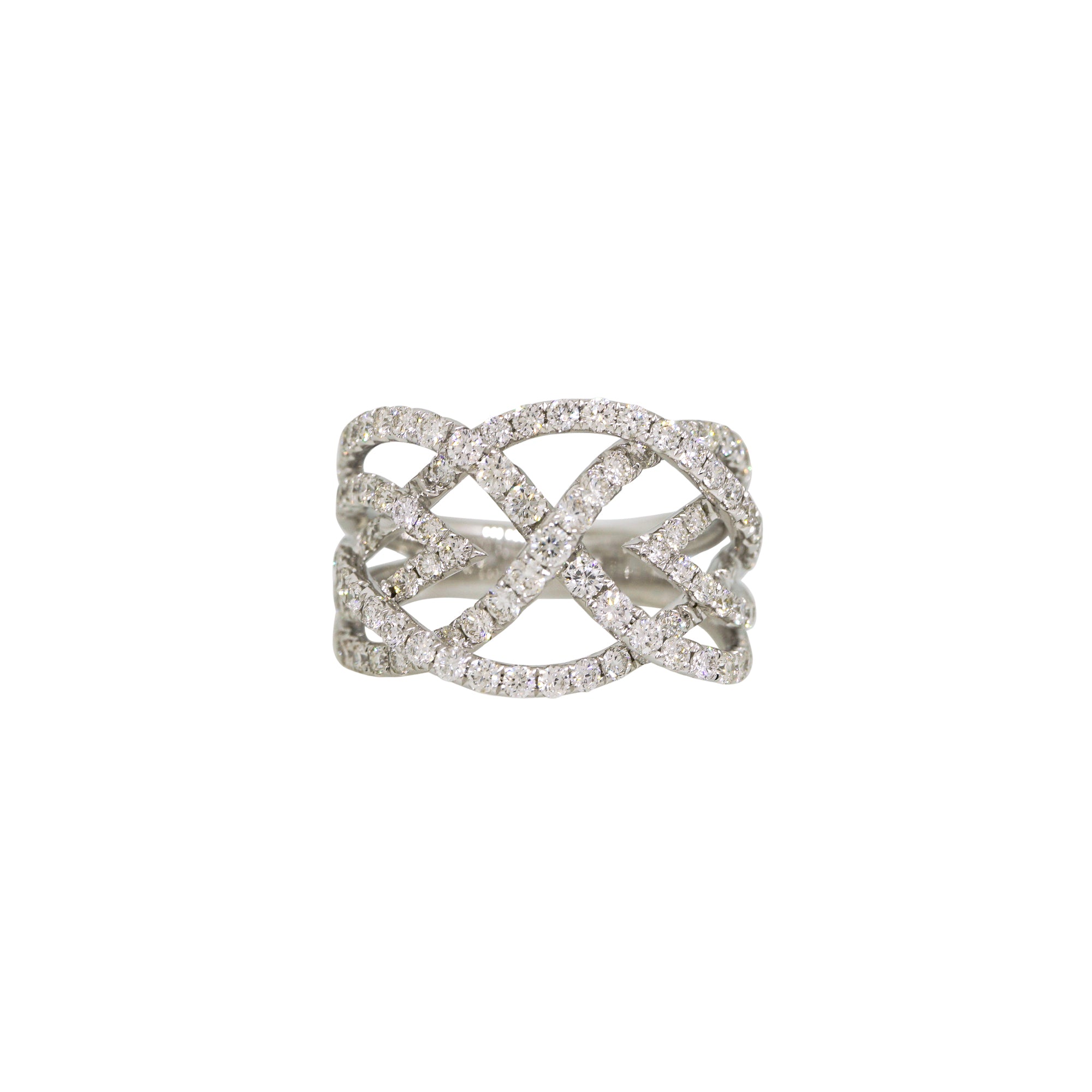 14k White Gold 1.84ctw Natural Round Brilliant Cut Diamond Intertwined Open Work Ring