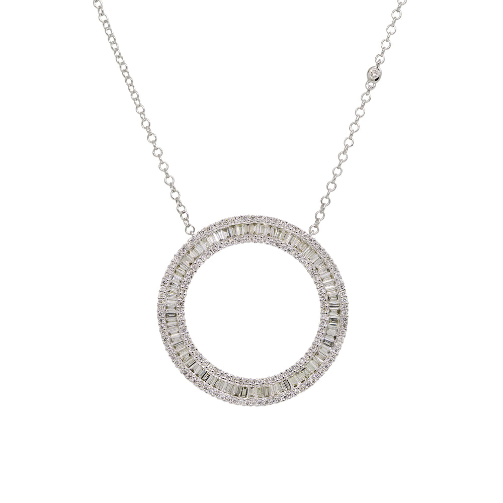 14k White Gold 1.65ctw Natural Baguette Cut Diamond Circle Pendant/Necklace