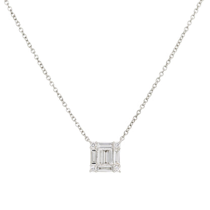18k White Gold 0.74ctw Round Brilliant & Baguette Diamond Square Necklace