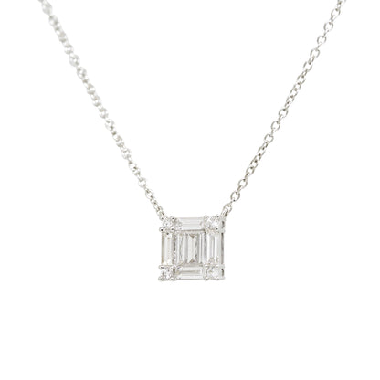 18k White Gold 0.74ctw Round Brilliant & Baguette Diamond Square Necklace