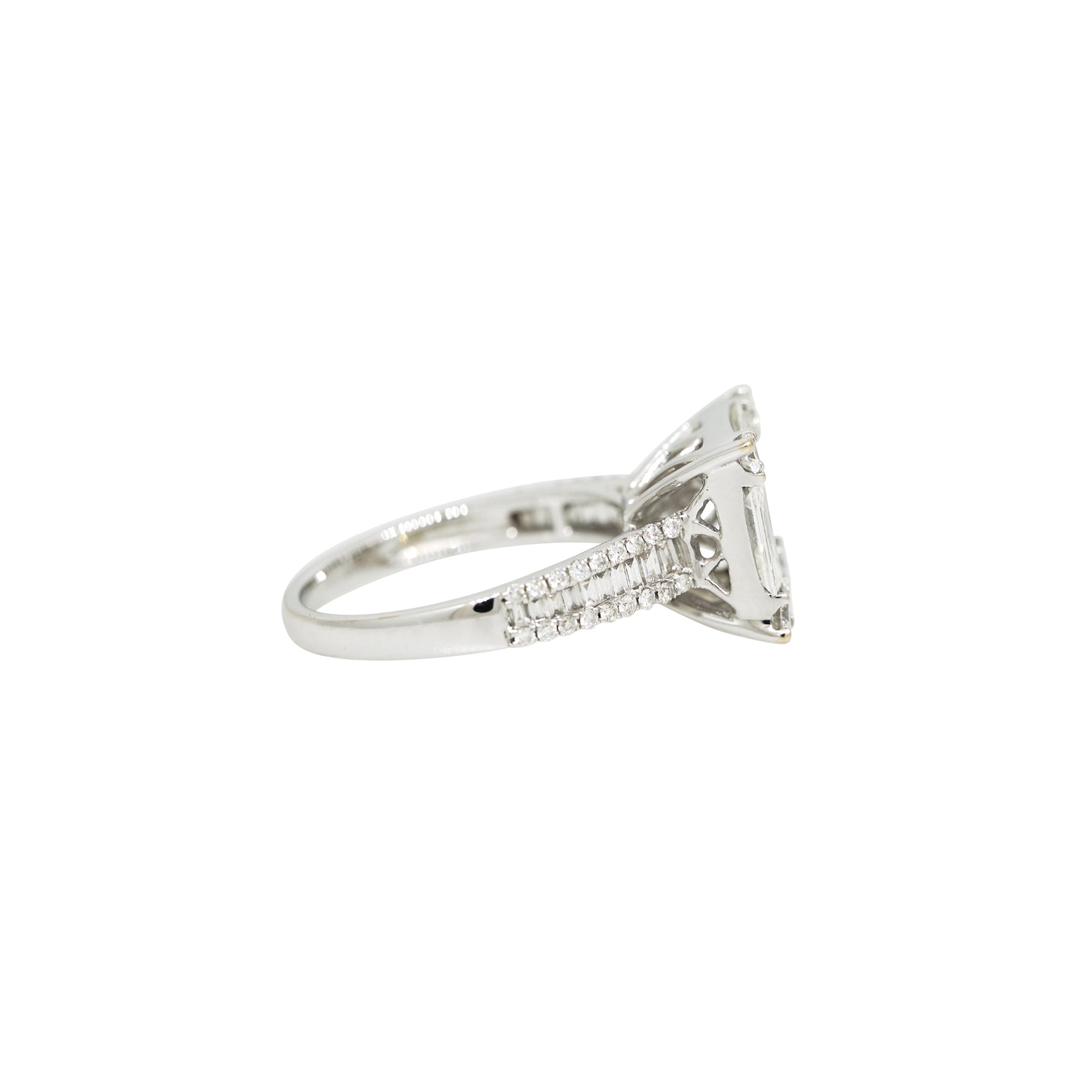 18k White Gold 1.69ctw Natural Round Brilliant & Baguette Cut Diamond Square Ring