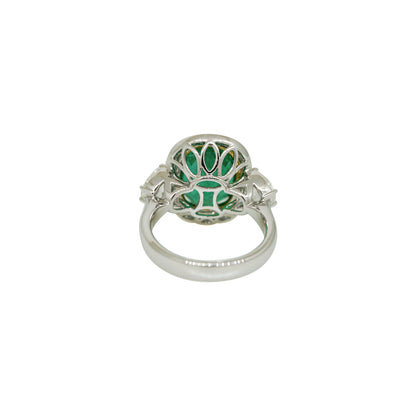 GIA 18k Two-Tone Gold Natural 5.26 Carat Emerald & Half-Moon Diamond Side Stone Ring