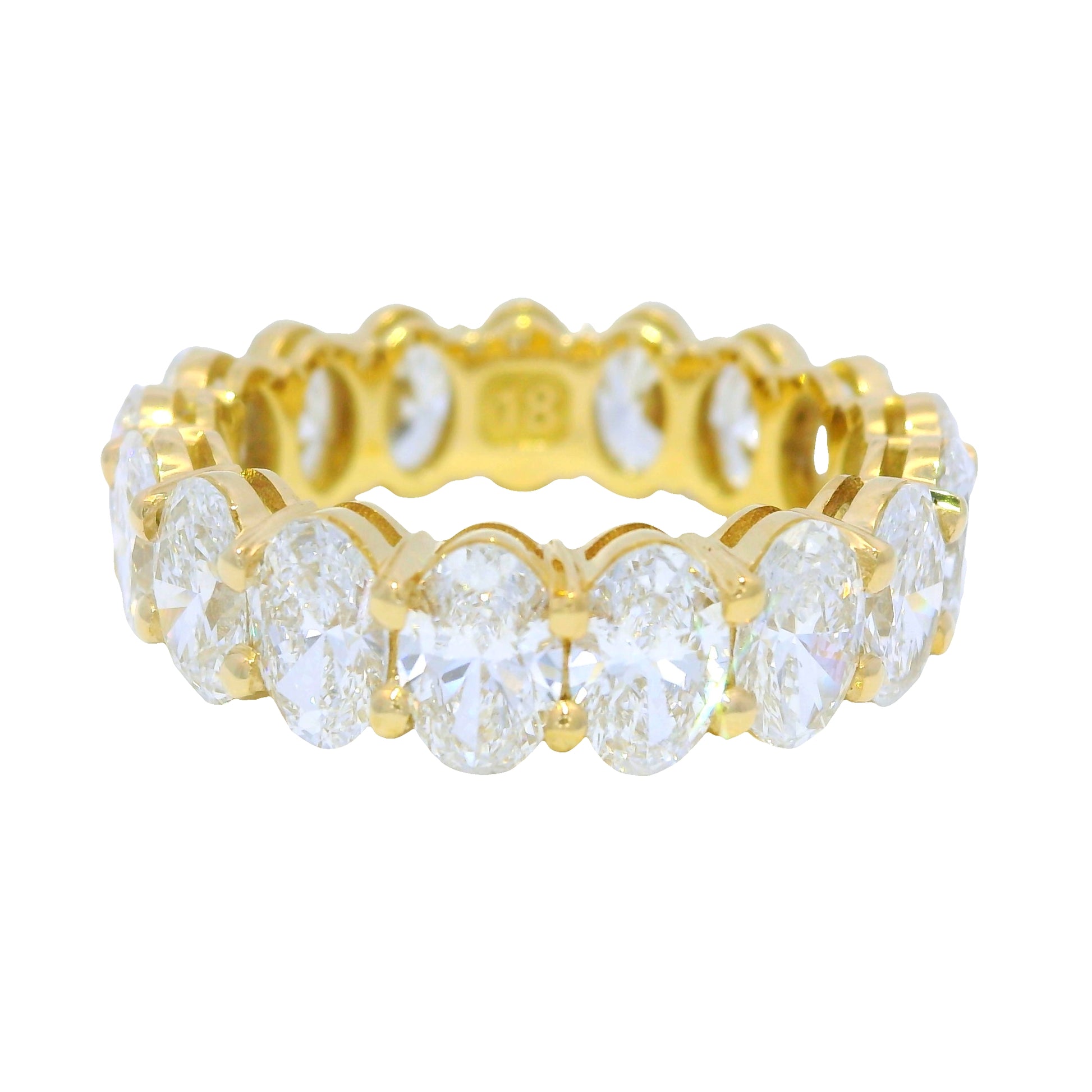GIA Certified 18K Yellow Gold Natural 5.46 Carats Oval Cut Diamond Eternity Ring