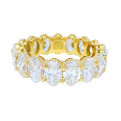 GIA Certified 18K Yellow Gold Natural 5.46 Carats Oval Cut Diamond Eternity Ring