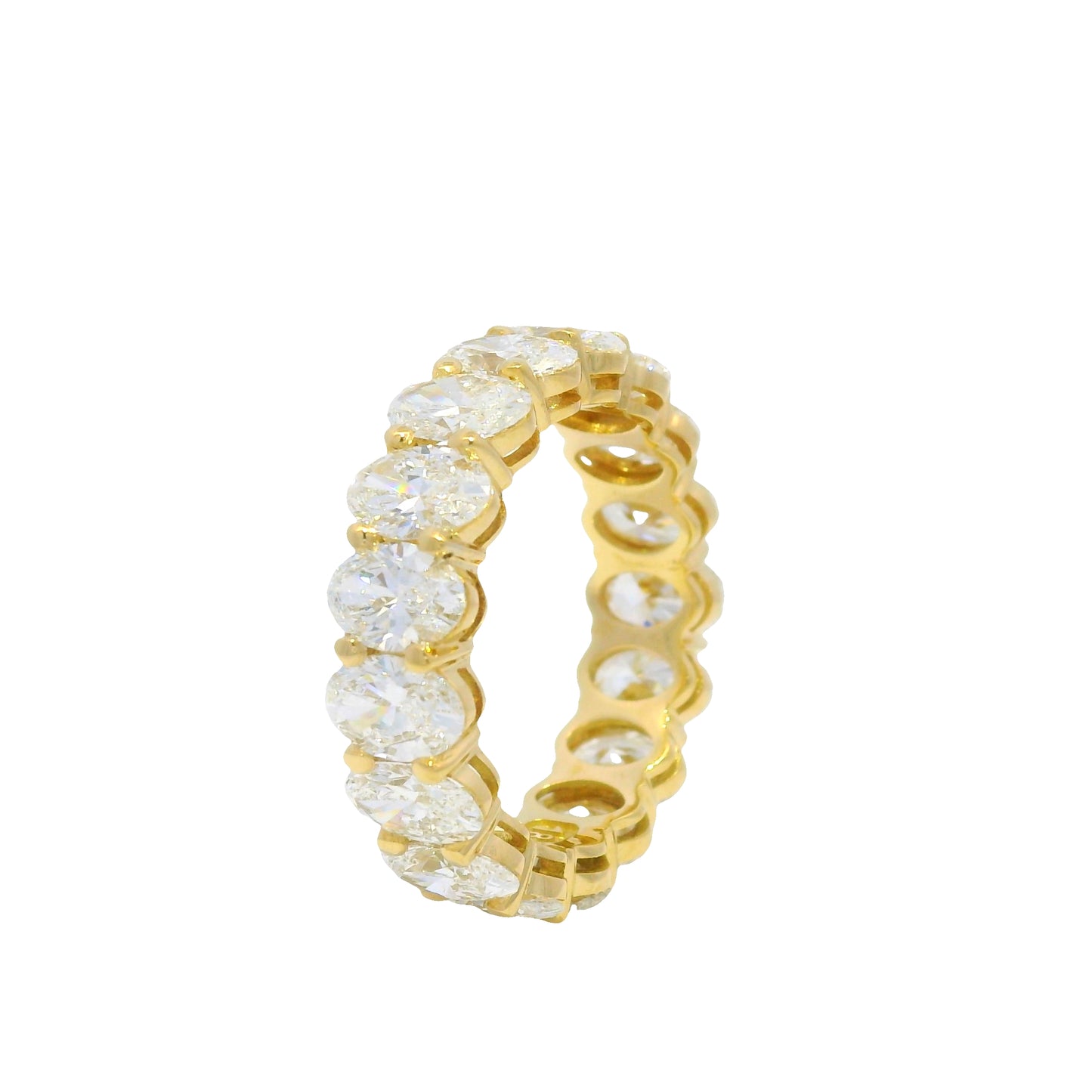 GIA Certified 18K Yellow Gold Natural 5.46 Carats Oval Cut Diamond Eternity Ring