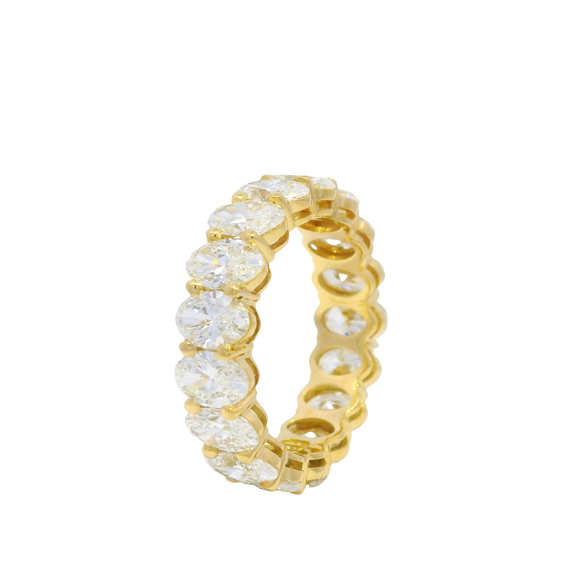 GIA Certified 18K Yellow Gold Natural 5.46 Carats Oval Cut Diamond Eternity Ring
