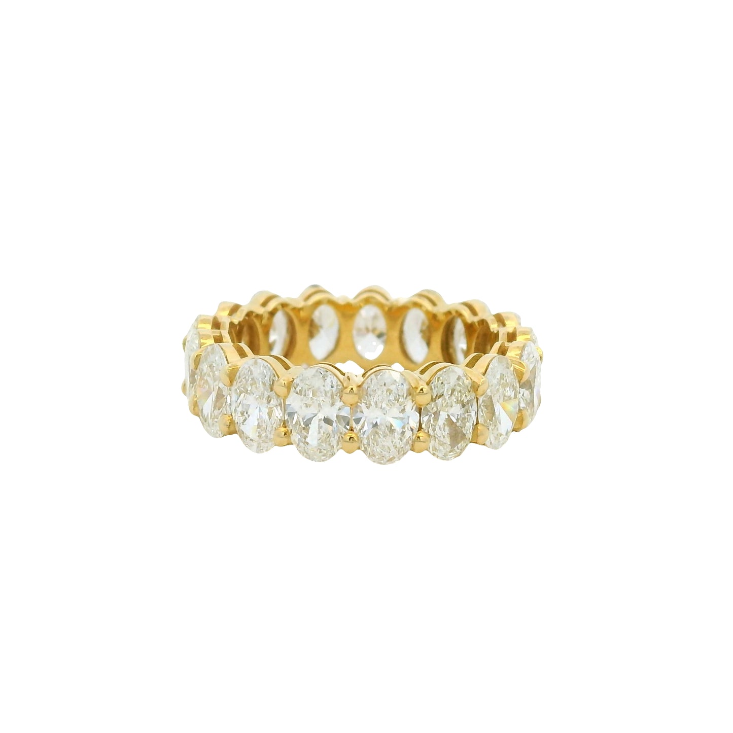GIA Certified 18K Yellow Gold Natural 5.46 Carats Oval Cut Diamond Eternity Ring