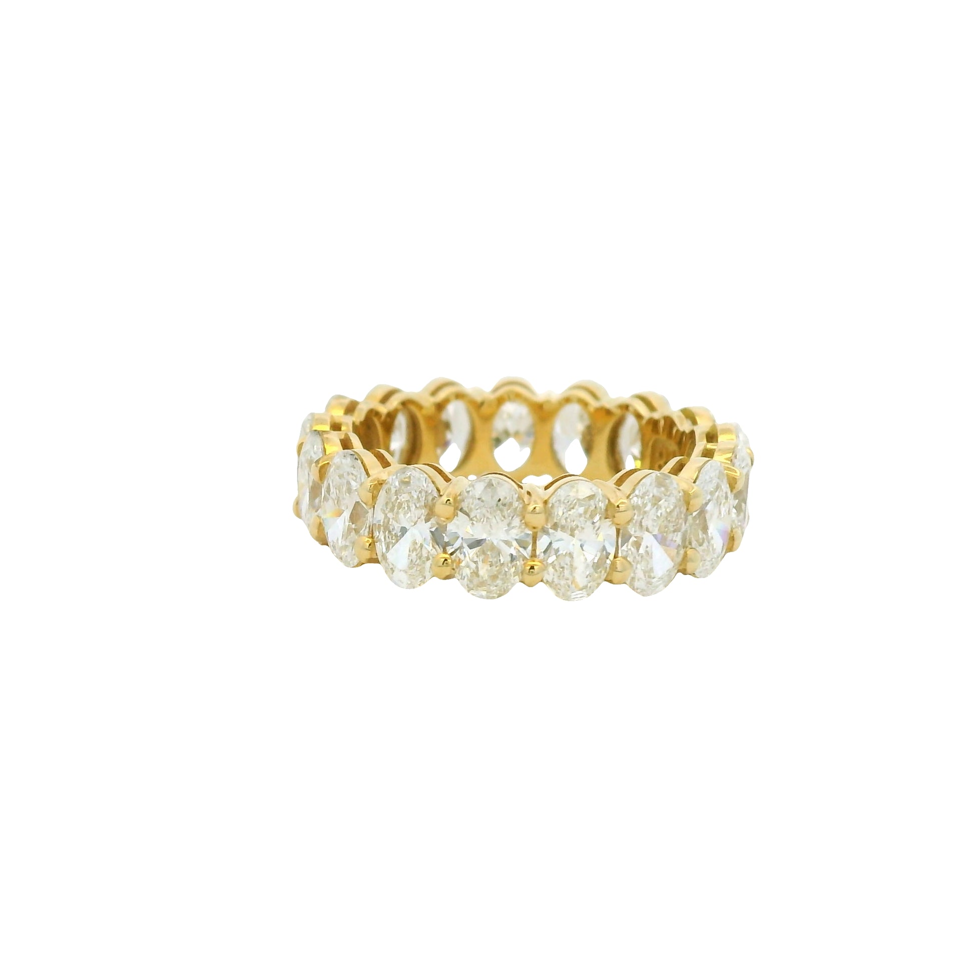 GIA Certified 18K Yellow Gold Natural 5.46 Carats Oval Cut Diamond Eternity Ring